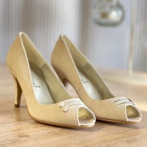 NIB Vintage Y2K Jeffrey Campbell Snake Print White Leather Peep Toe Heels Size 7